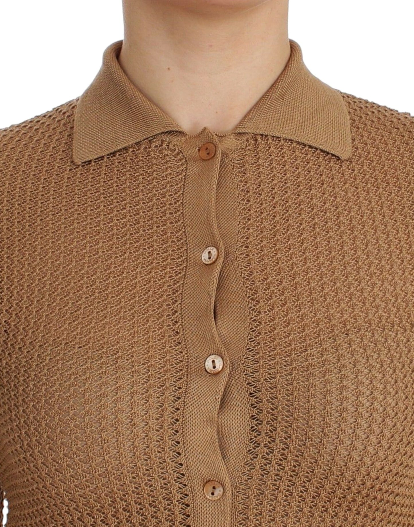Dolce & Gabbana Beige Knitted Cotton Polo Cardigan Sweater - Elegance Online Limited