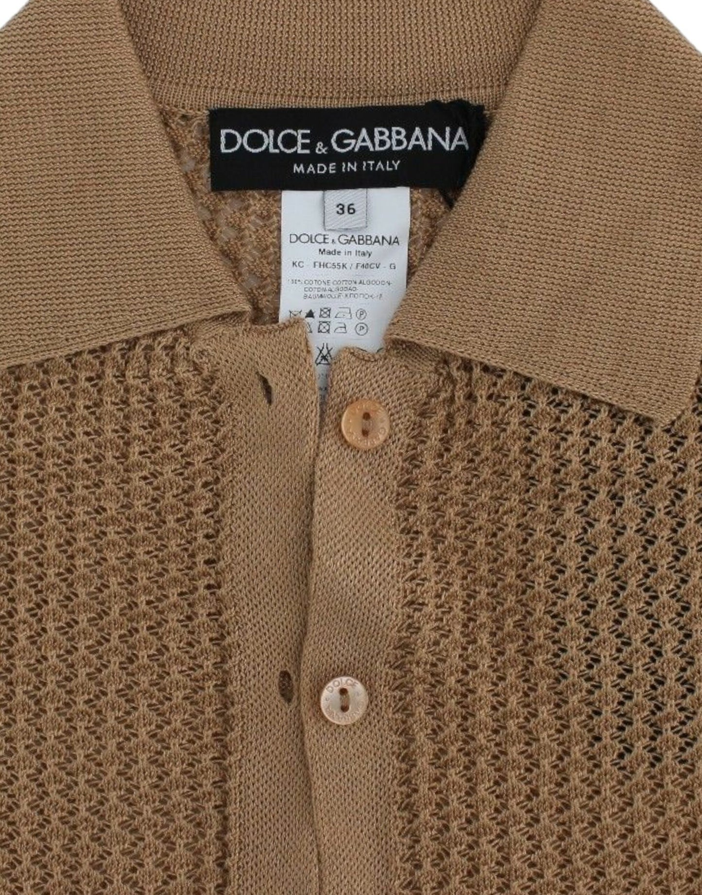 Dolce & Gabbana Beige Knitted Cotton Polo Cardigan Sweater - Elegance Online Limited