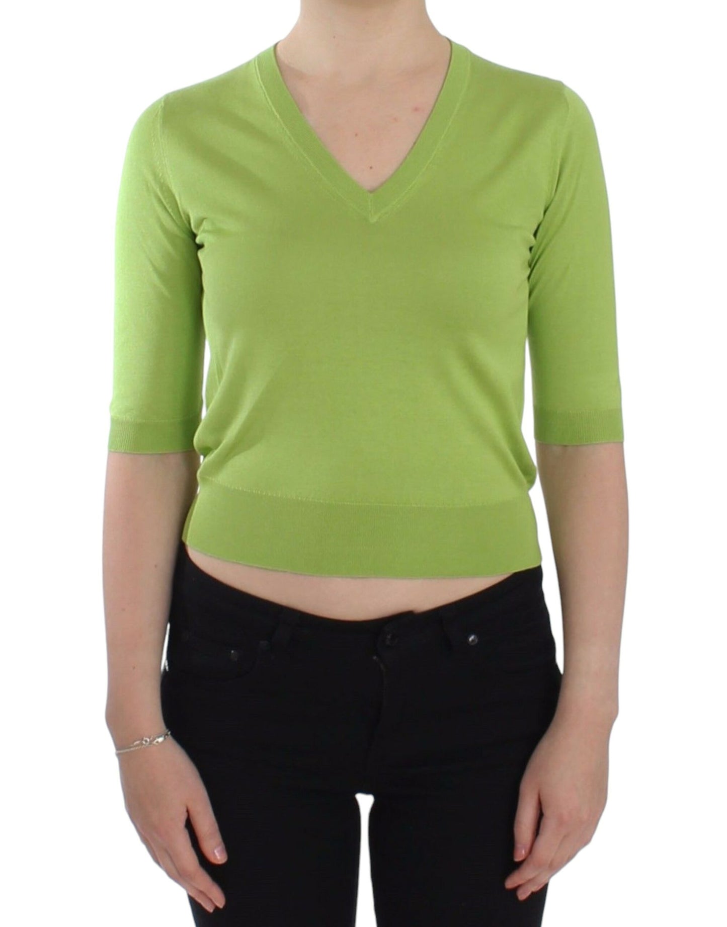 Dolce & Gabbana Emerald Green Wool V-Neck Pullover - Elegance Online Limited