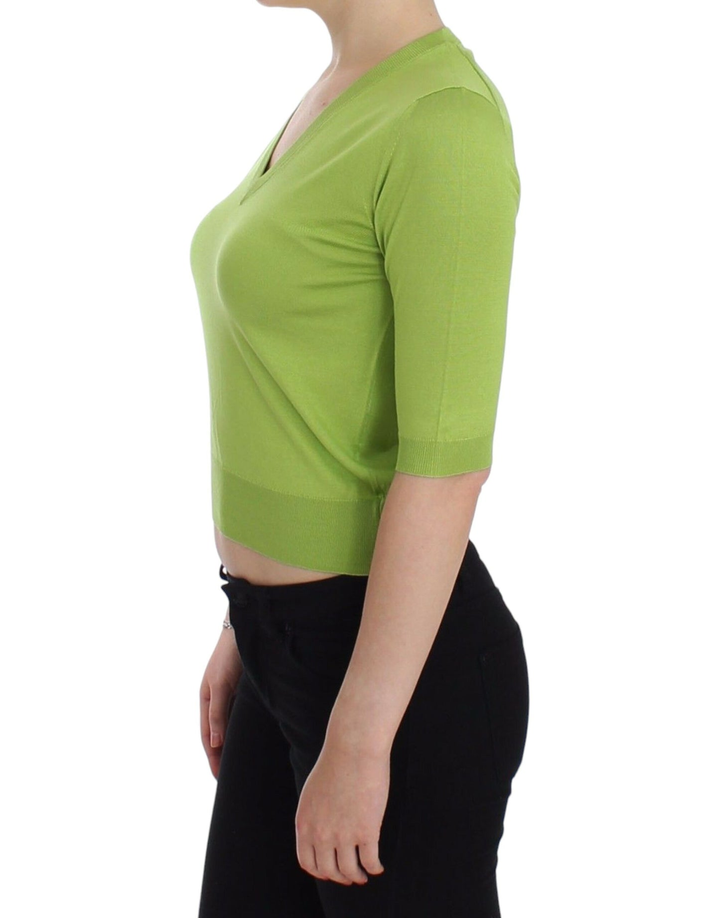 Dolce & Gabbana Emerald Green Wool V-Neck Pullover - Elegance Online Limited
