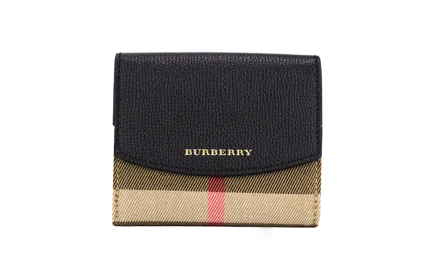 Monedero con cierre de presión y monedero de lona a cuadros House Check de Burberry Luna en piel granulada negra
