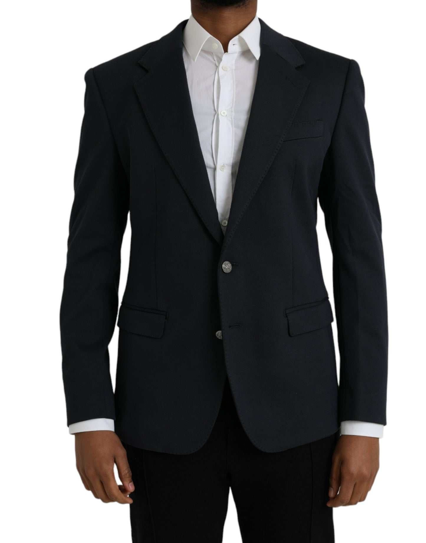 Dolce & Gabbana Blazer à simple boutonnage en coton bleu foncé