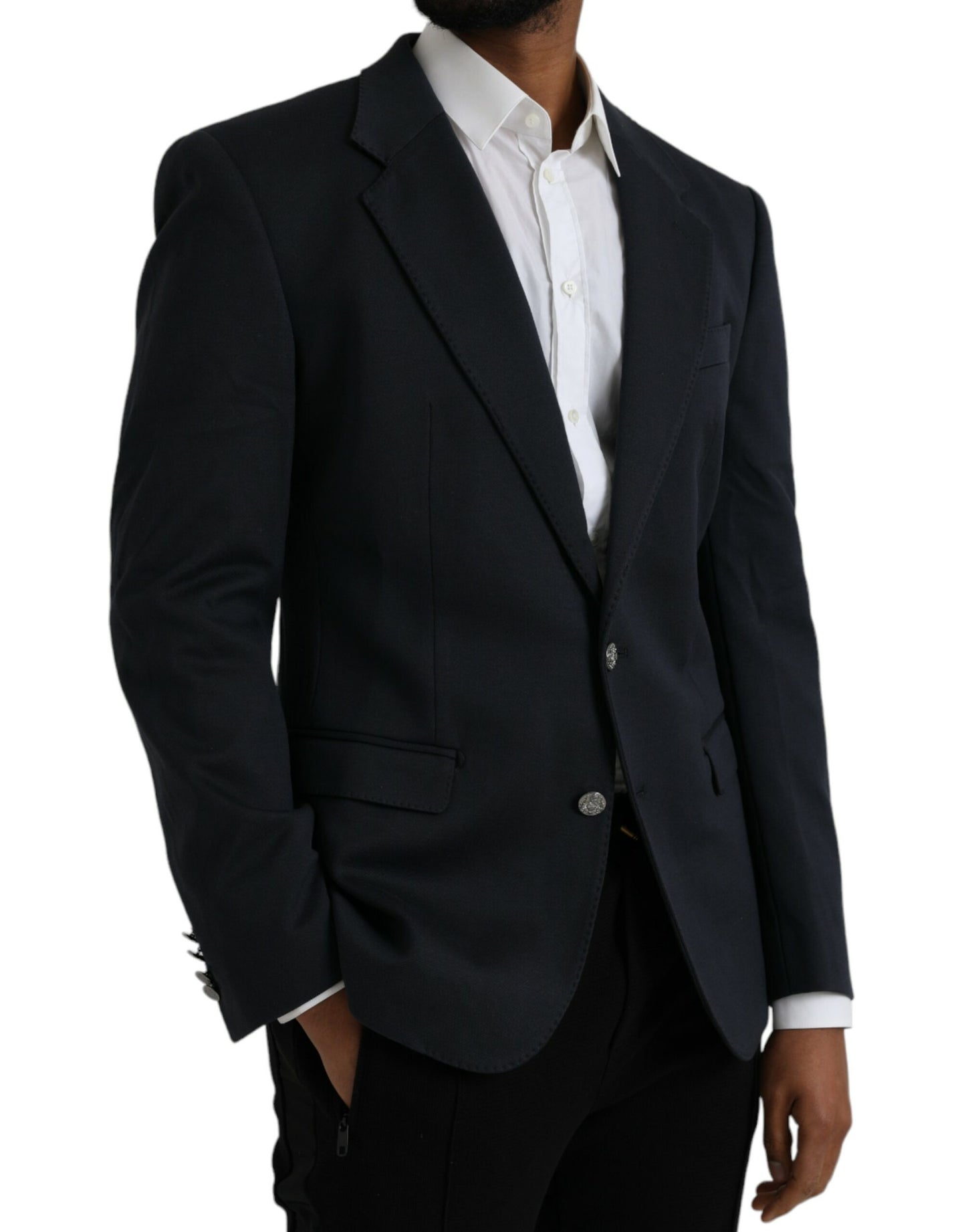 Dolce & Gabbana Blazer à simple boutonnage en coton bleu foncé