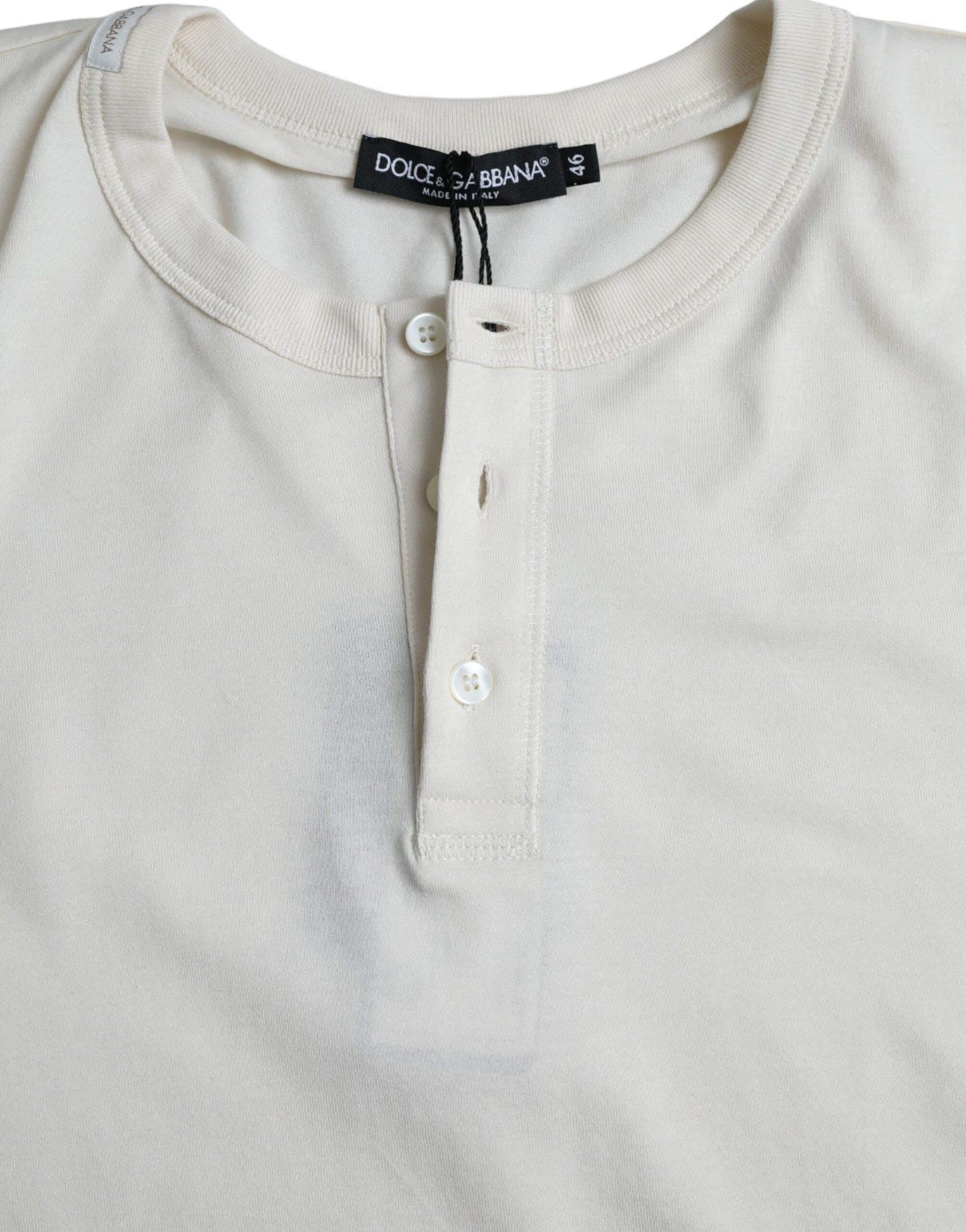 Suéter de cuello redondo de algodón en blanco roto de Dolce & Gabbana
