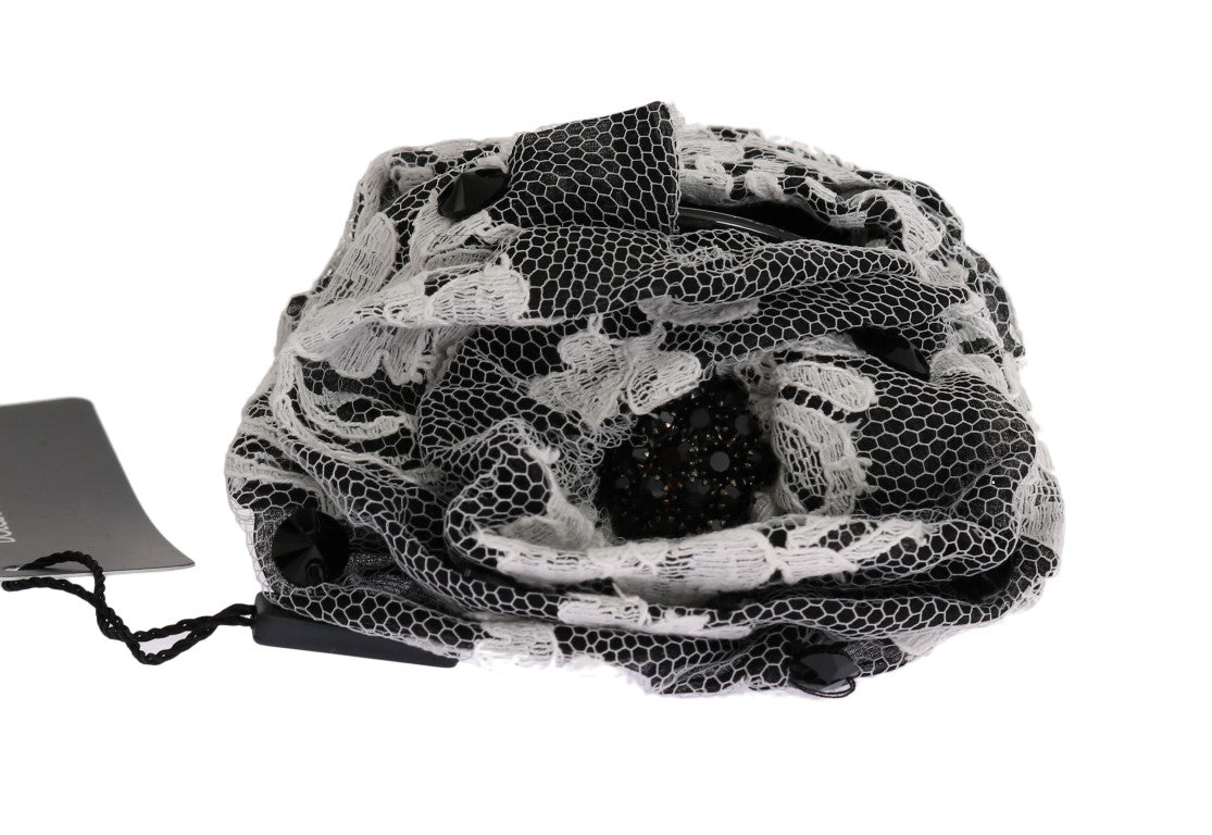 Dolce & Gabbana Elegant Black & White Floral Lace Crystal Hair Claw - Elegance Online Limited