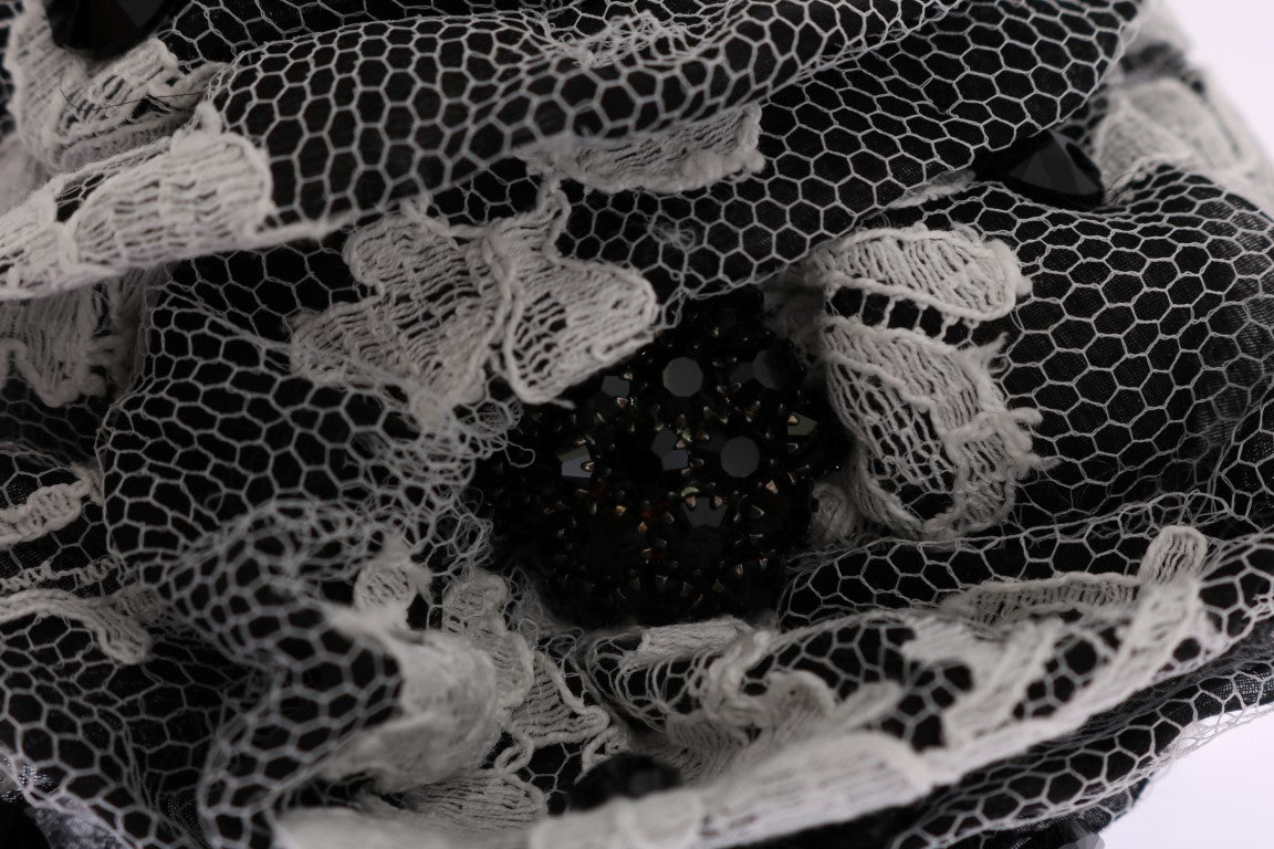 Dolce & Gabbana Elegant Black & White Floral Lace Crystal Hair Claw - Elegance Online Limited