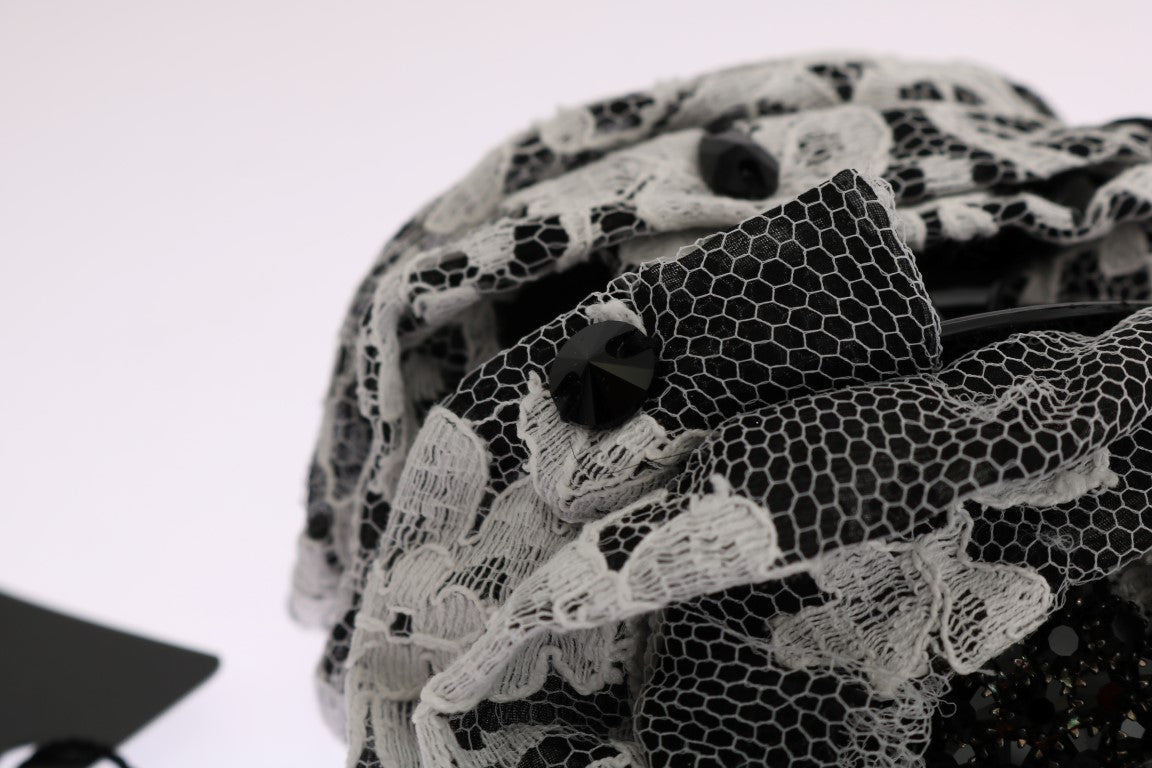 Dolce & Gabbana Elegant Black & White Floral Lace Crystal Hair Claw - Elegance Online Limited