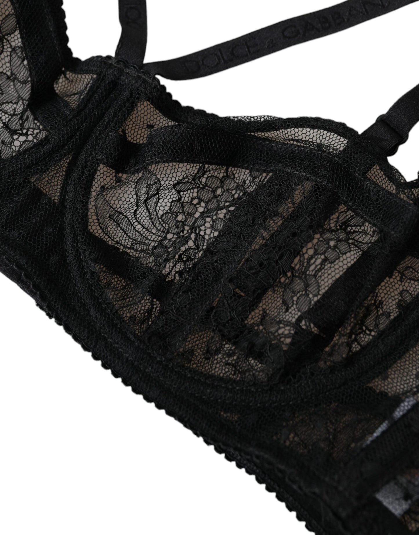 Sujetador balconcino de nailon con encaje floral negro de Dolce & Gabbana