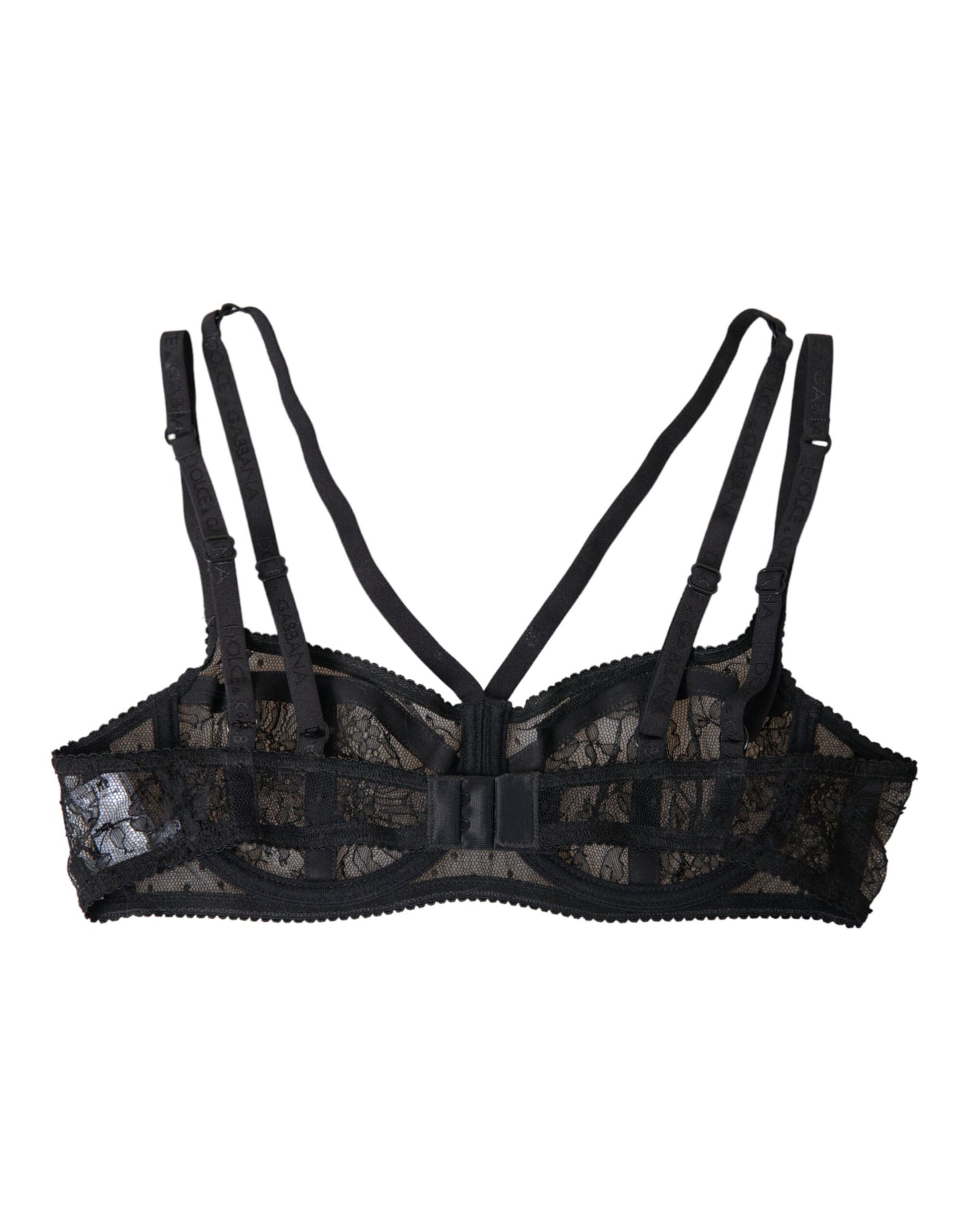 Sujetador balconcino de nailon con encaje floral negro de Dolce & Gabbana