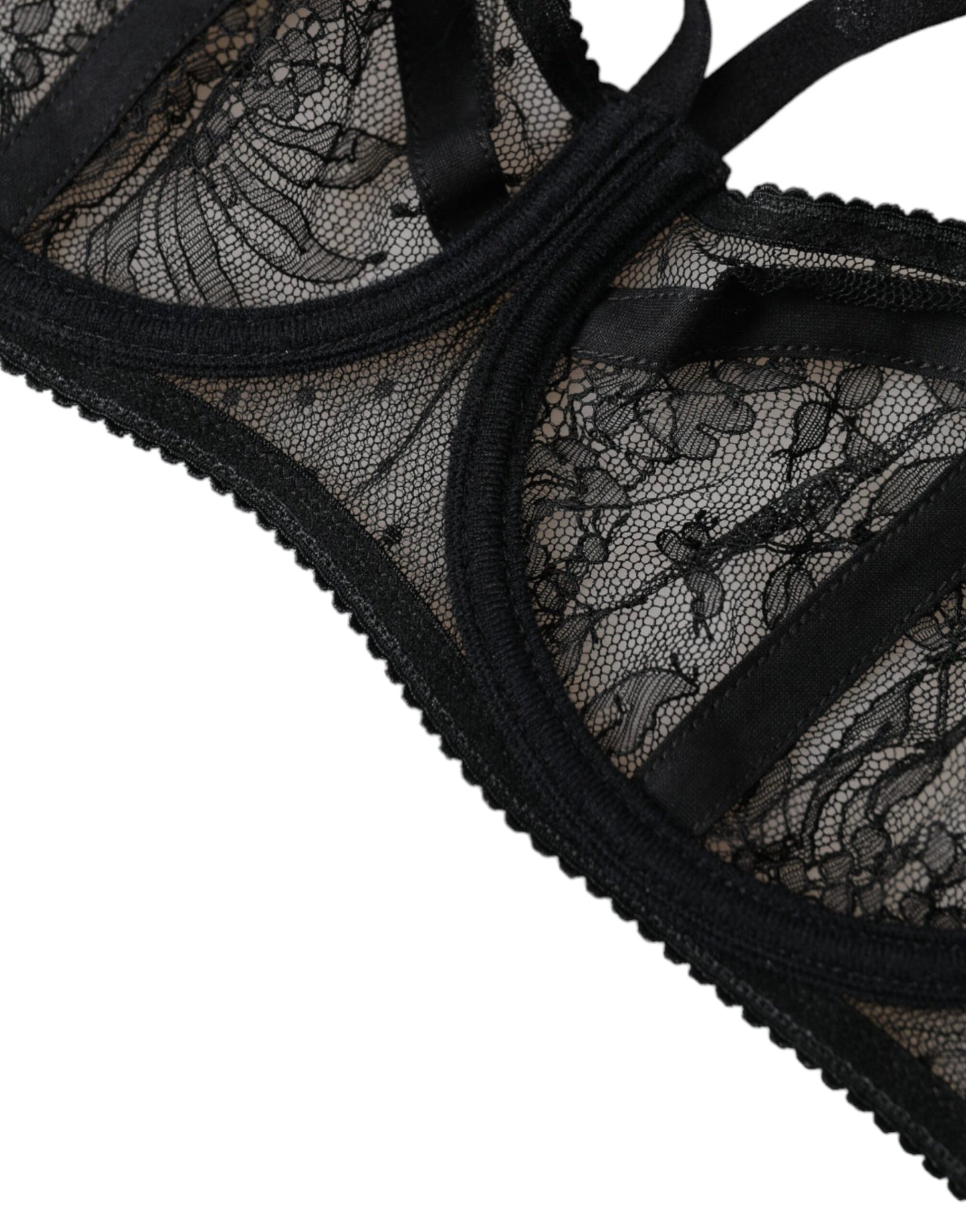 Sujetador balconcino de nailon con encaje floral negro de Dolce & Gabbana