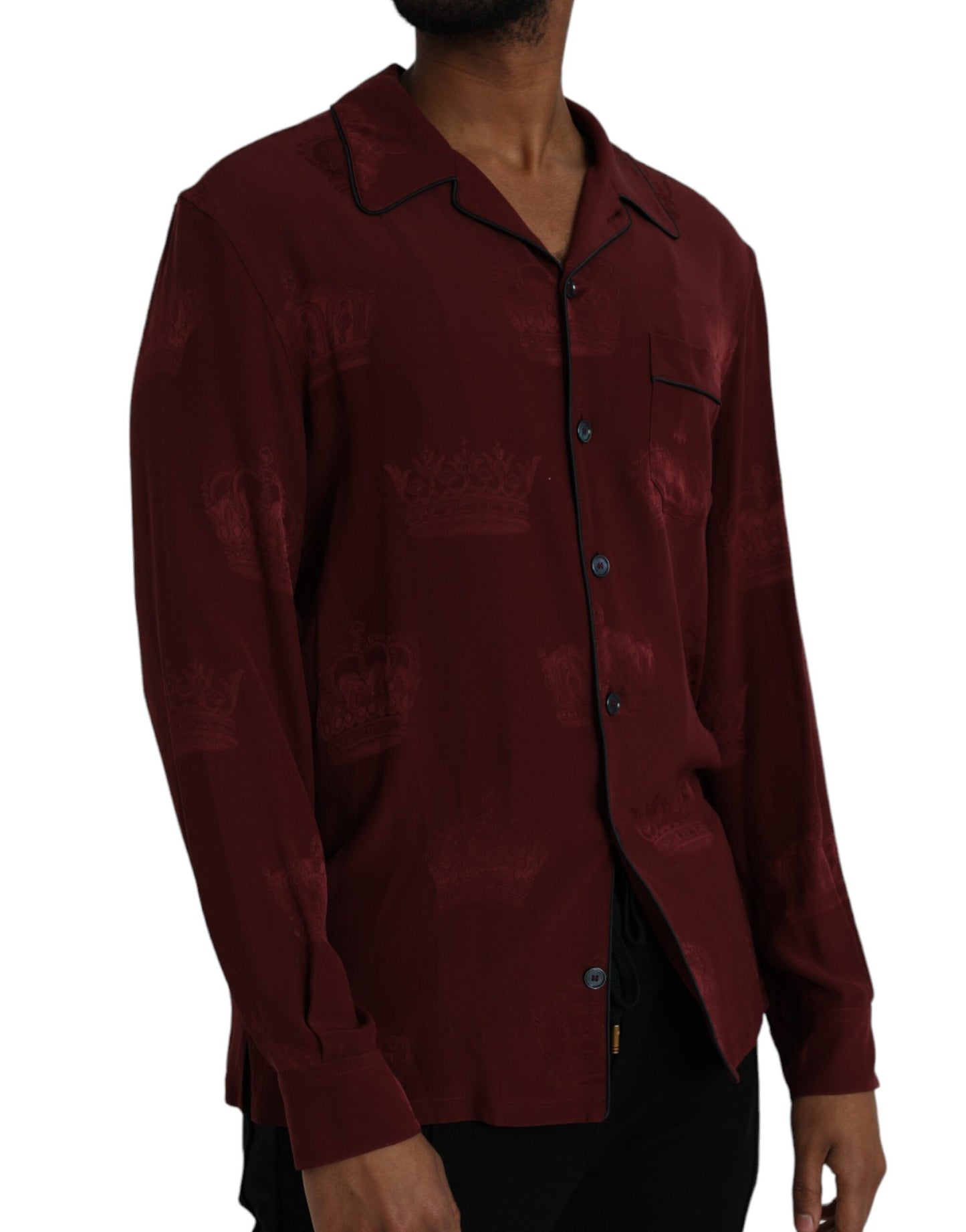 Camisa de manga larga de seda jacquard con corona en color granate de Dolce & Gabbana