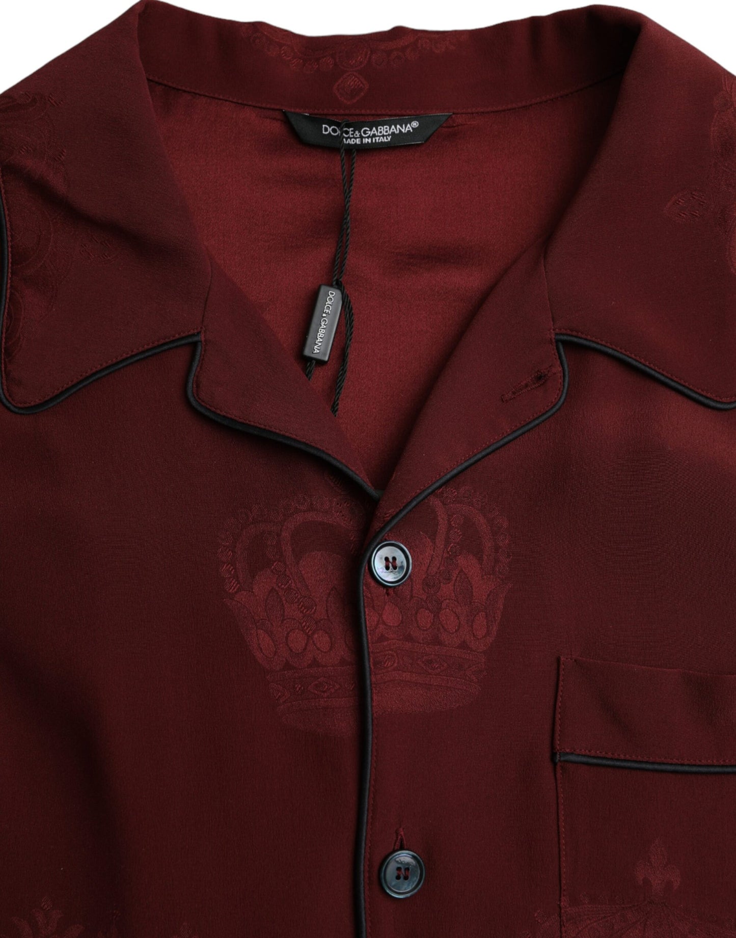 Camisa de manga larga de seda jacquard con corona en color granate de Dolce & Gabbana