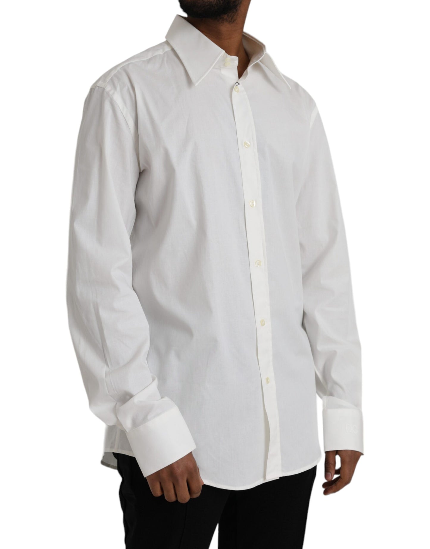Vestido de algodón blanco Dolce & Gabbana Camisa ajustada dorada