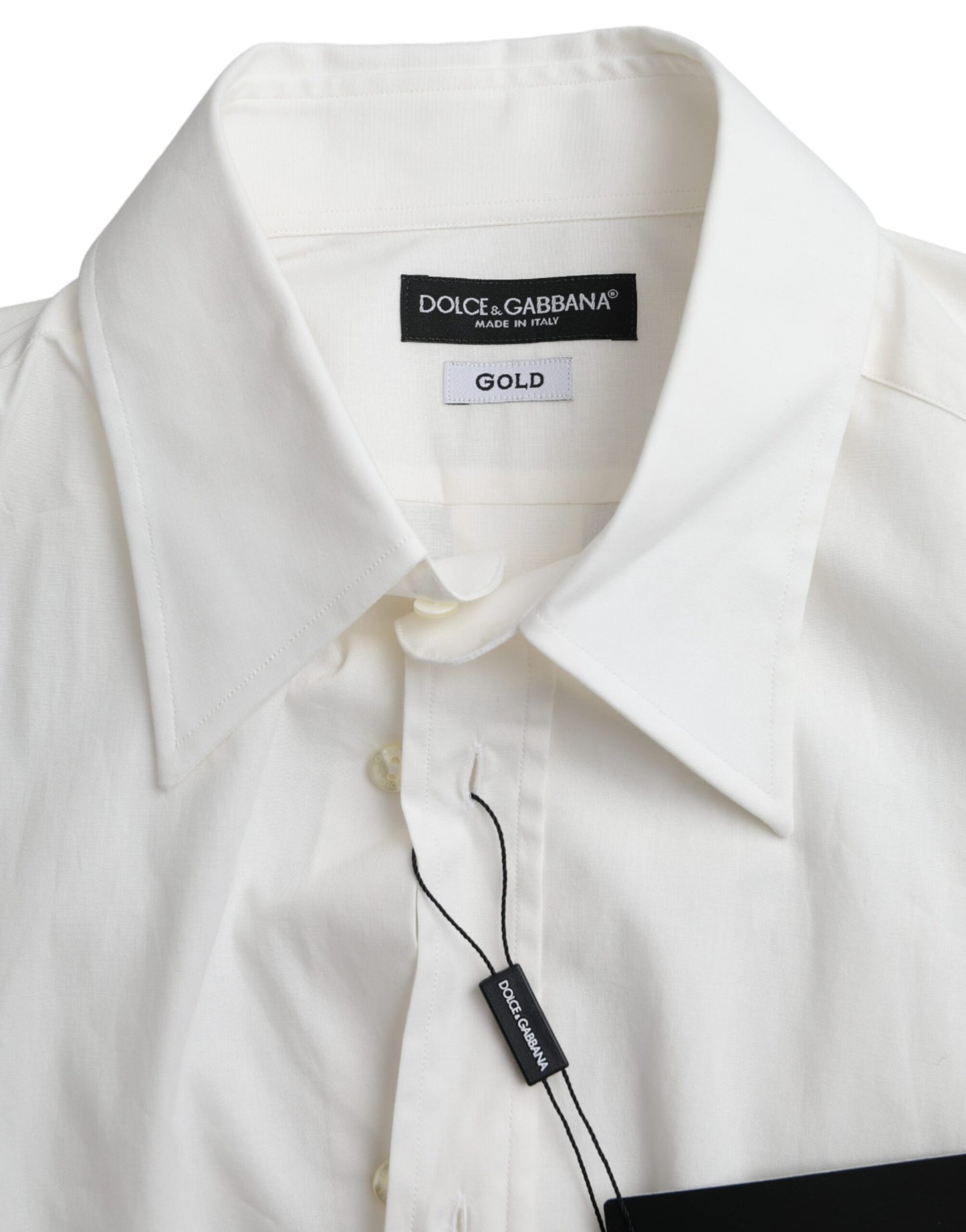 Vestido de algodón blanco Dolce & Gabbana Camisa ajustada dorada