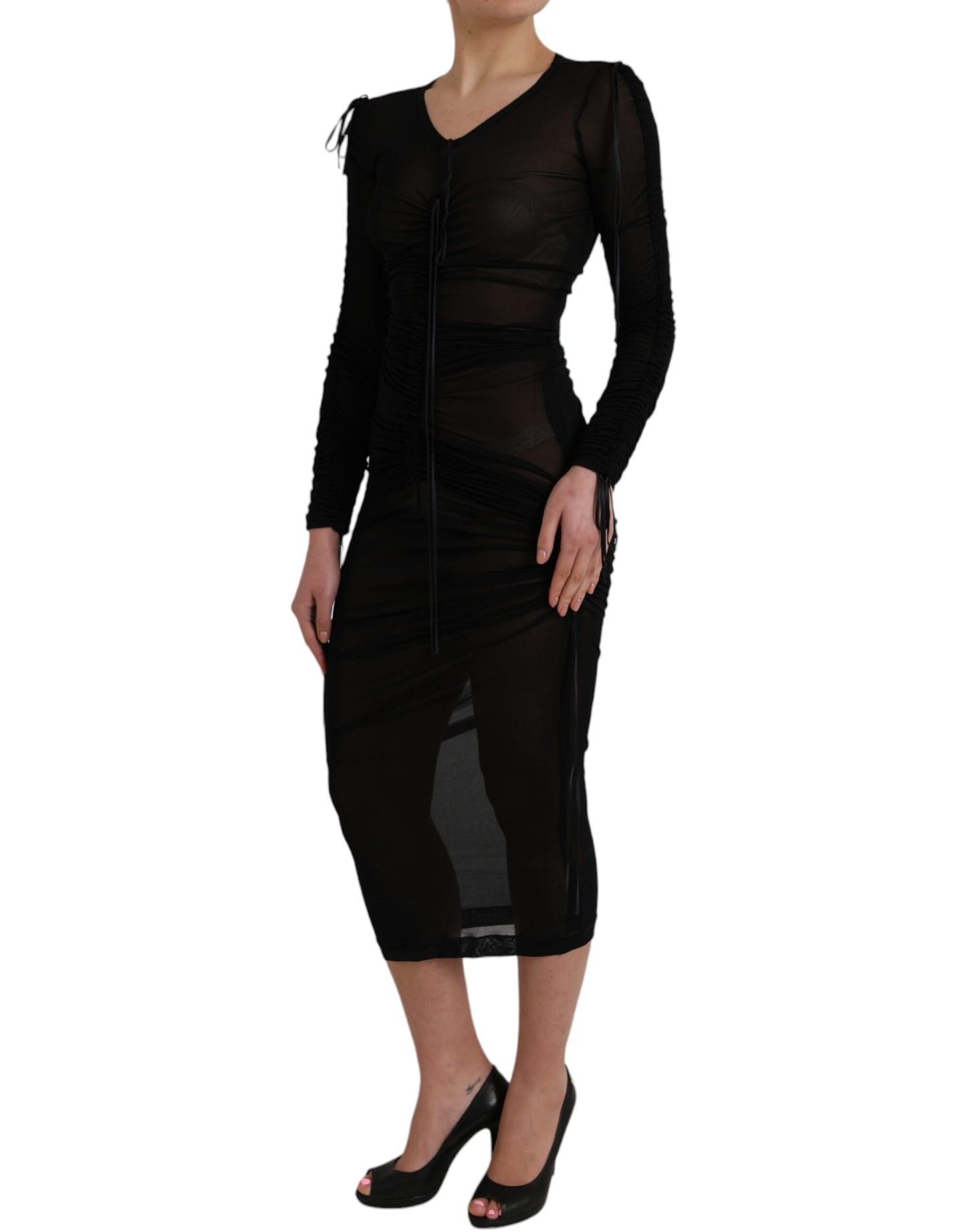 Robe fourreau mi-longue moulante noire transparente Dolce & Gabbana