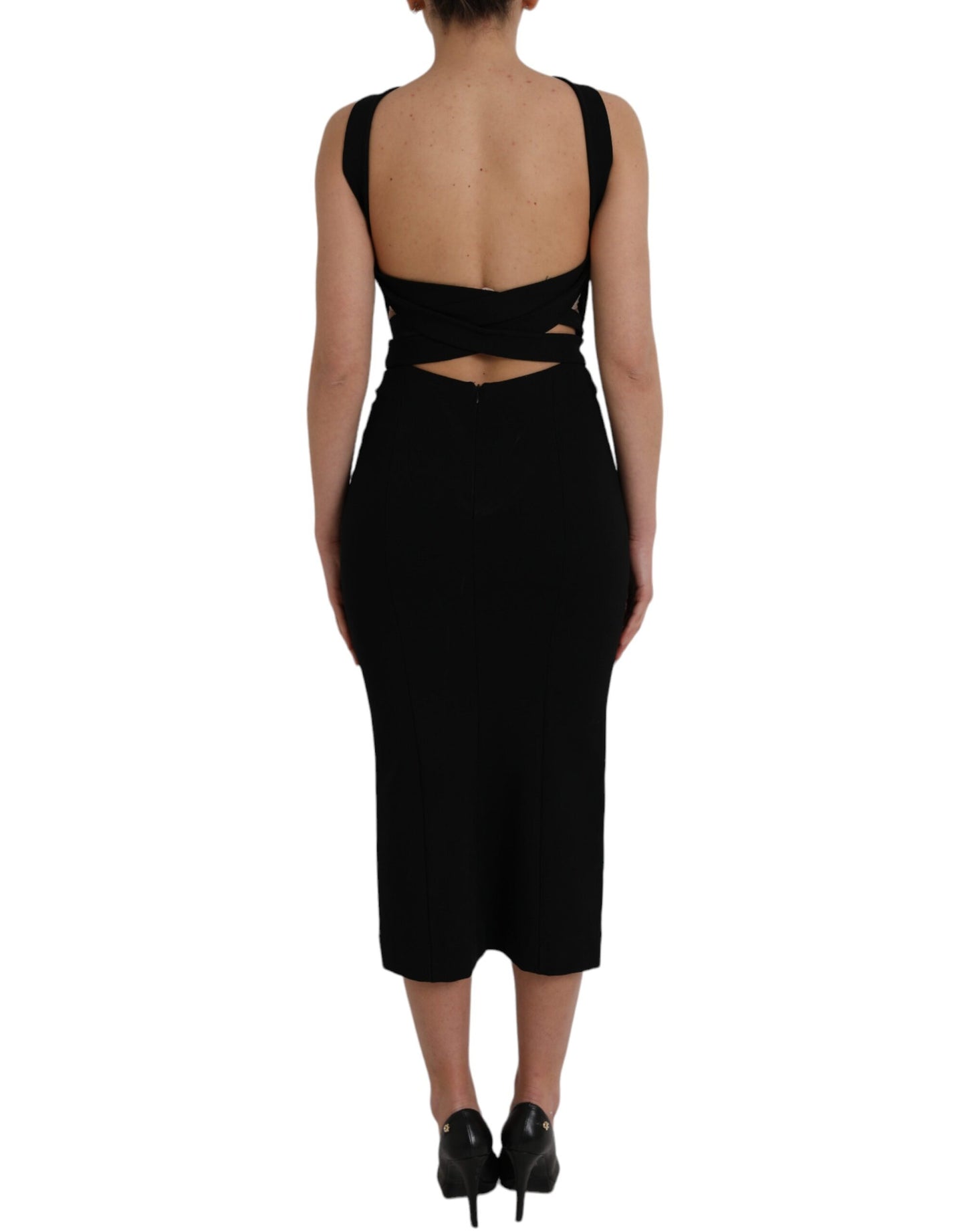 Robe mi-longue noire fourreau à col licou sans manches Dolce & Gabbana