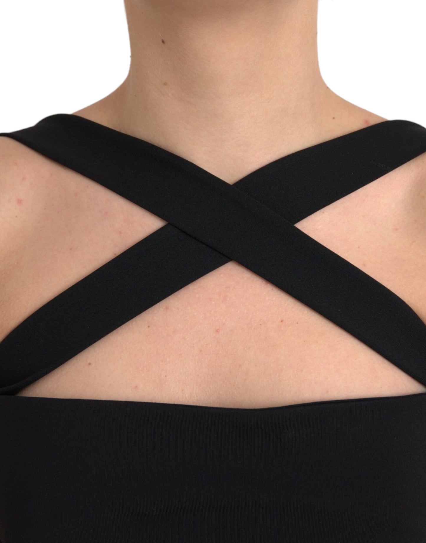 Robe mi-longue noire fourreau à col licou sans manches Dolce & Gabbana