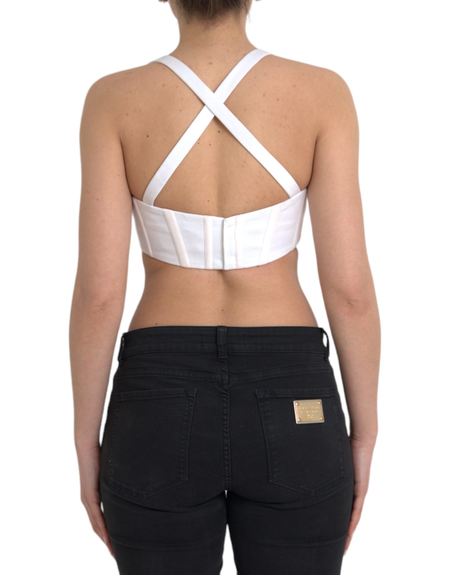 Haut court sans manches en viscose blanche Versace