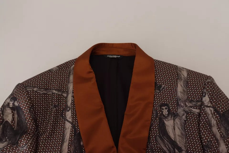 Dolce & Gabbana Blazer ajustado de seda con estampado de monos en bronce
