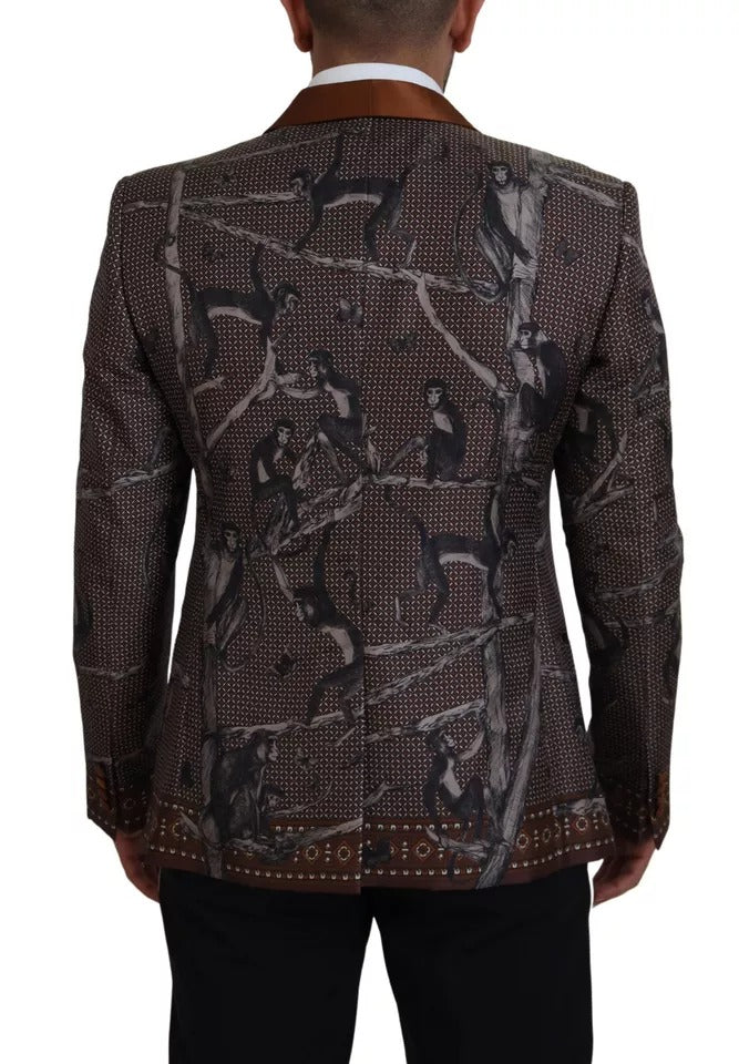 Dolce & Gabbana Blazer ajustado de seda con estampado de monos en bronce