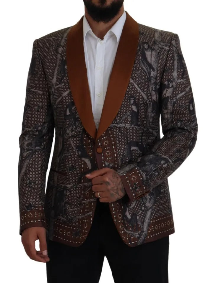 Dolce & Gabbana Blazer ajustado de seda con estampado de monos en bronce