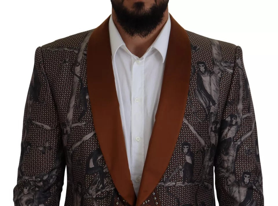 Dolce & Gabbana Blazer ajustado de seda con estampado de monos en bronce