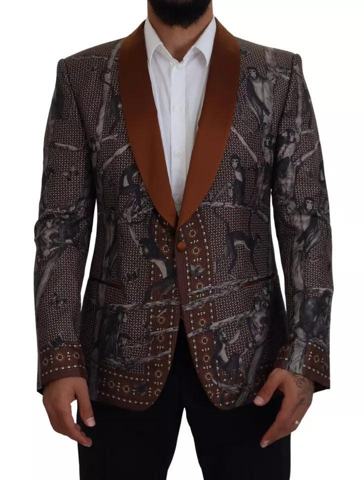 Dolce & Gabbana Blazer ajustado de seda con estampado de monos en bronce