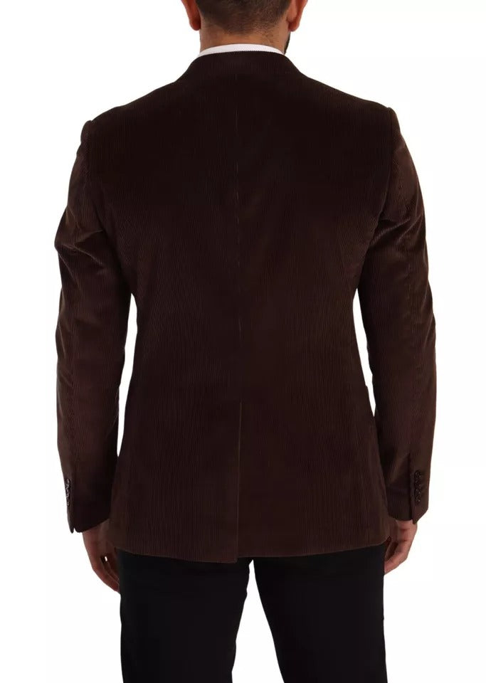 Abrigo ajustado de pana marrón de Dolce & Gabbana Blazer con logotipo DG