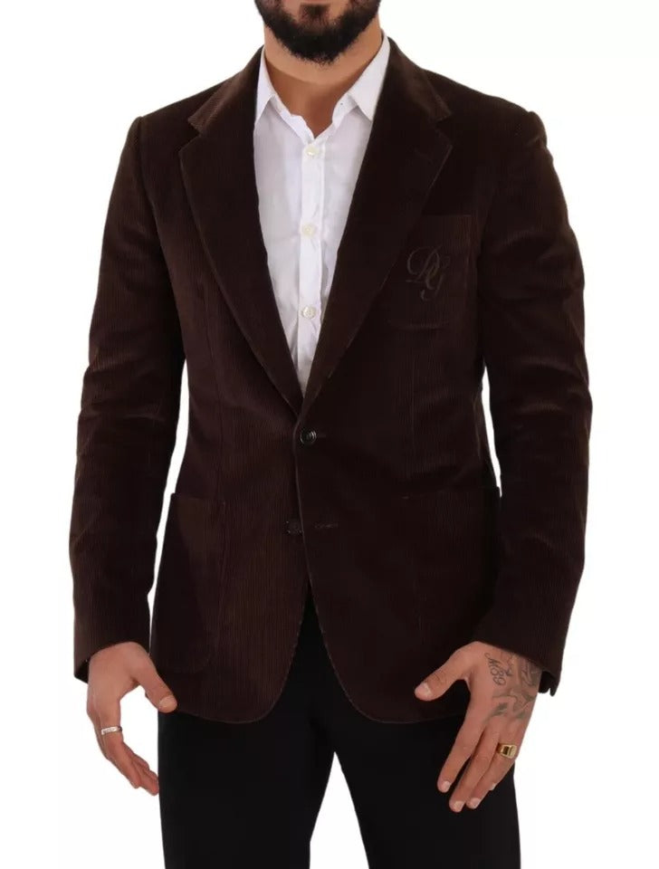 Abrigo ajustado de pana marrón de Dolce & Gabbana Blazer con logotipo DG