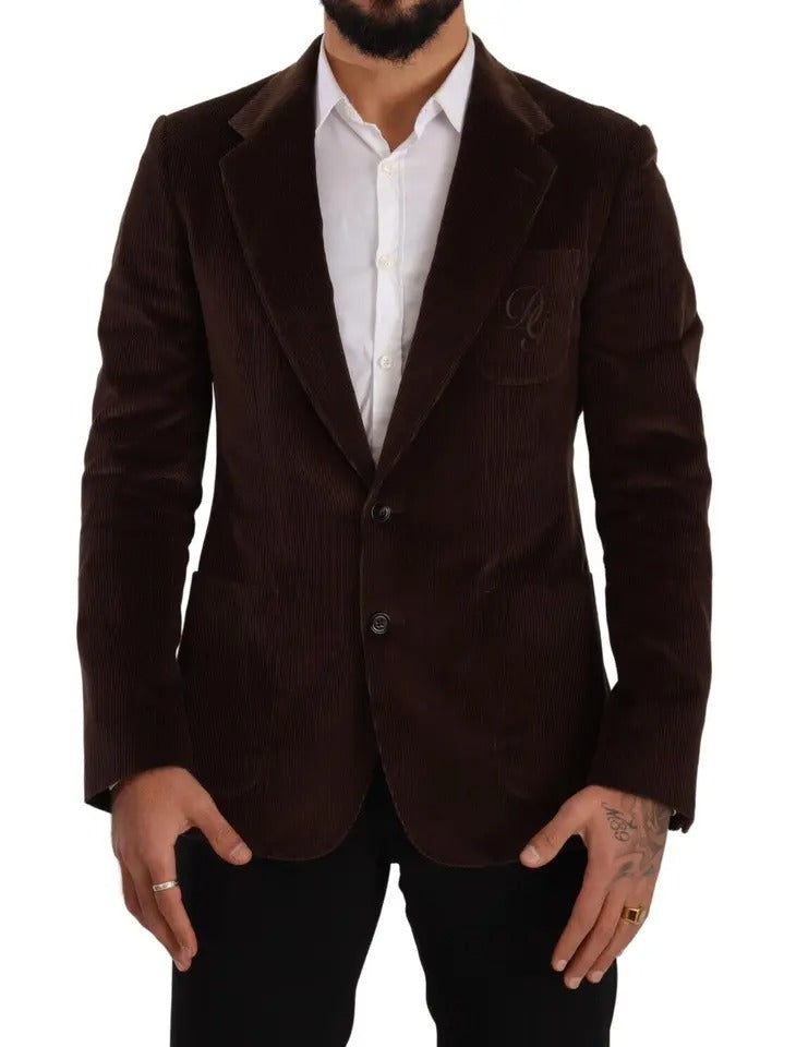Abrigo ajustado de pana marrón de Dolce & Gabbana Blazer con logotipo DG