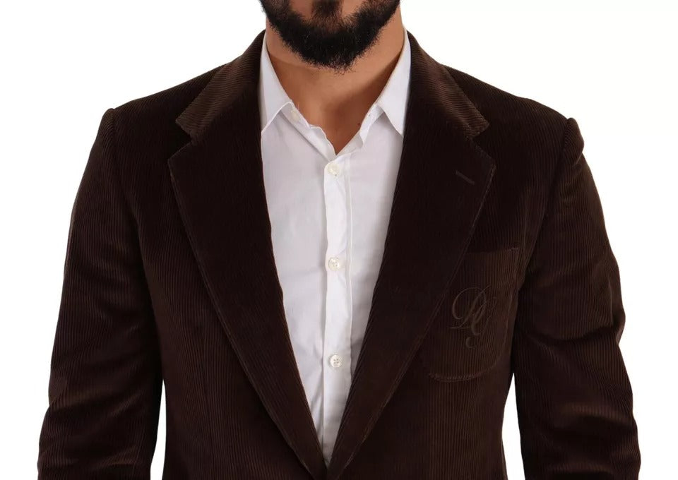 Abrigo ajustado de pana marrón de Dolce & Gabbana Blazer con logotipo DG