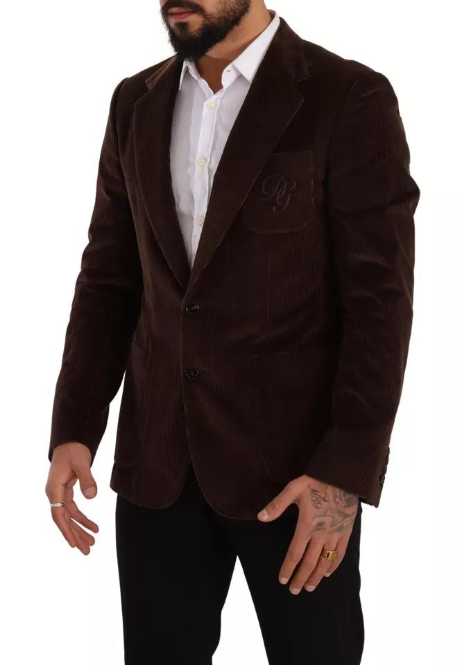 Abrigo ajustado de pana marrón de Dolce & Gabbana Blazer con logotipo DG