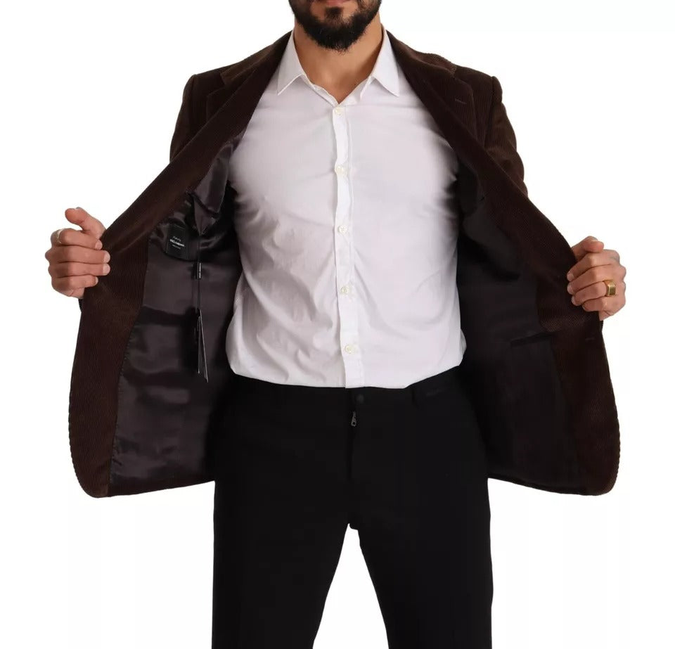 Abrigo ajustado de pana marrón de Dolce & Gabbana Blazer con logotipo DG