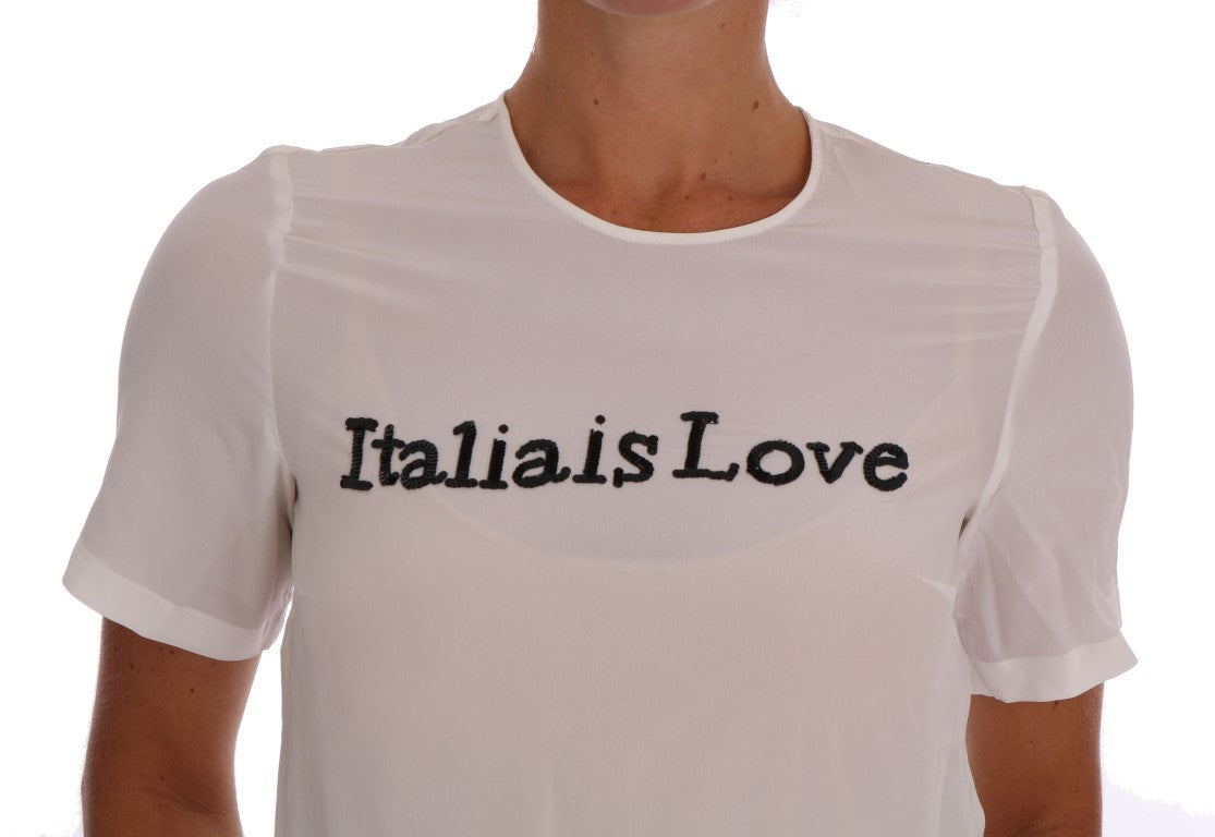 Dolce & Gabbana White Silk ITALIA IS LOVE Blouse T-shirt
