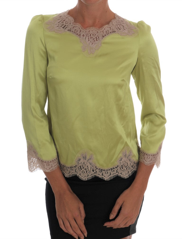 Dolce & Gabbana Blouse élégante en soie et dentelle florale