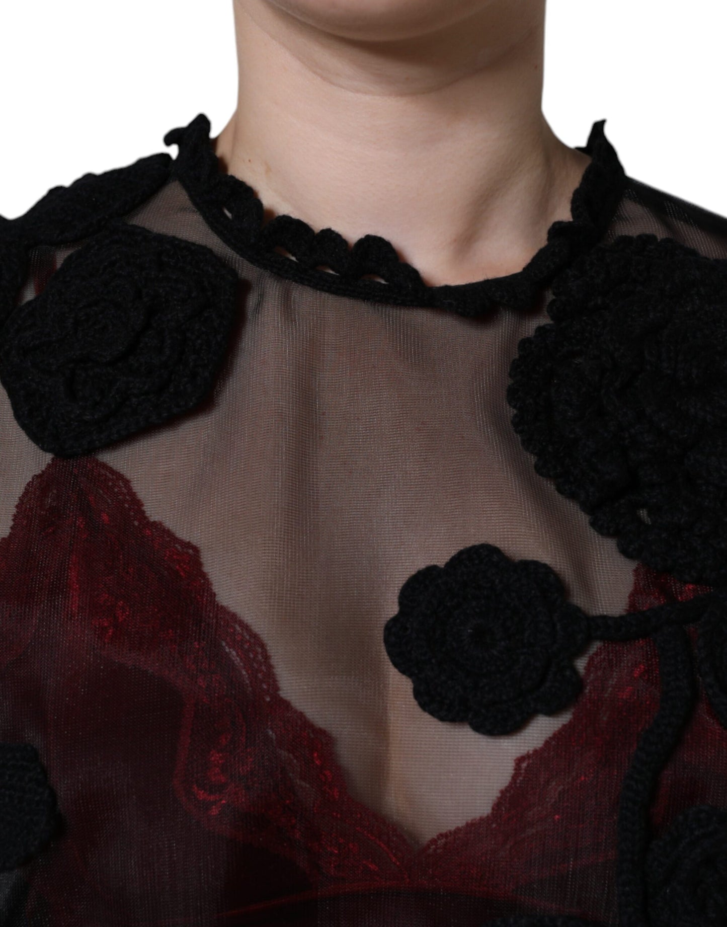 Blusa floral transparente de malla de nailon negra de Dolce & Gabbana