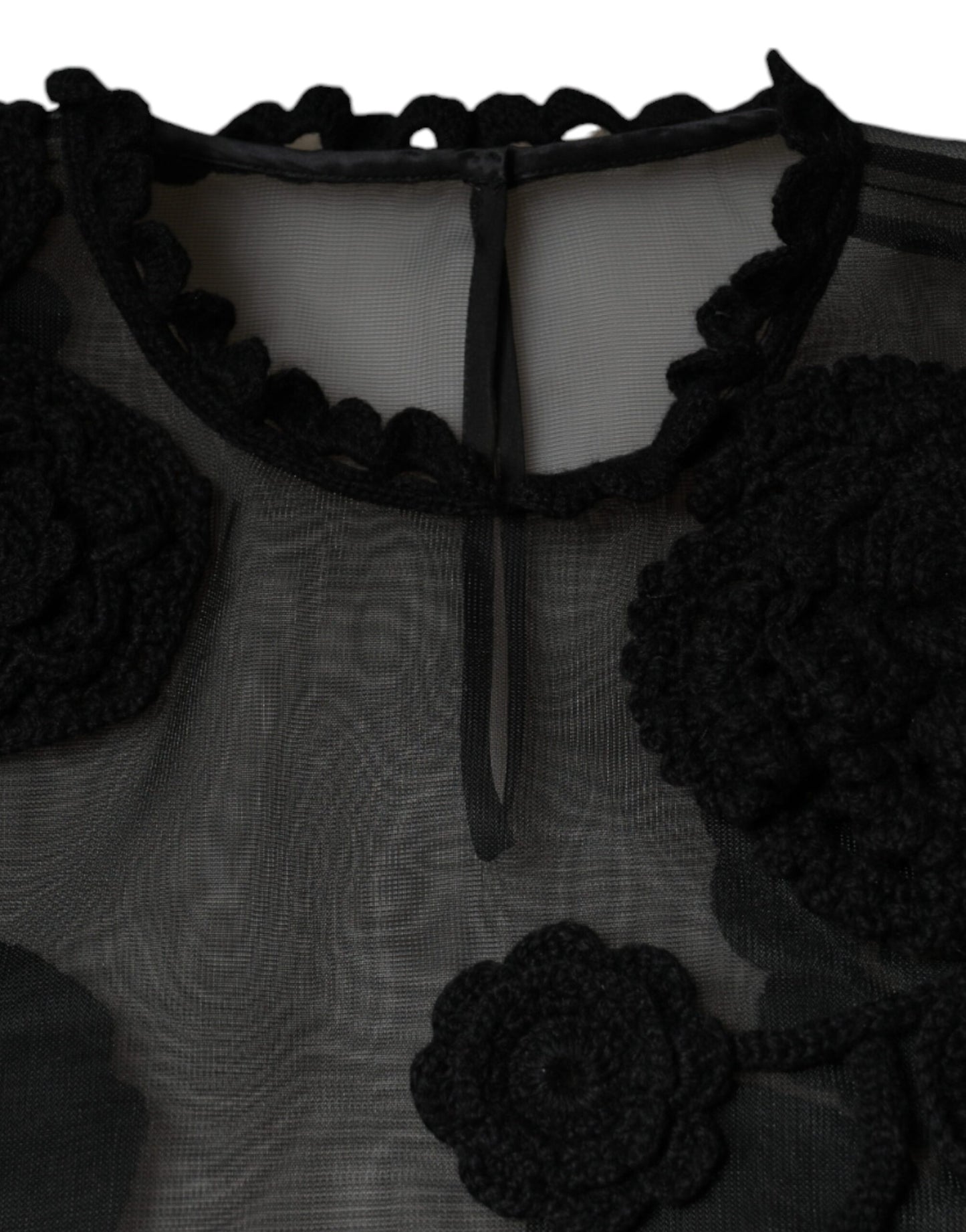 Blusa floral transparente de malla de nailon negra de Dolce & Gabbana
