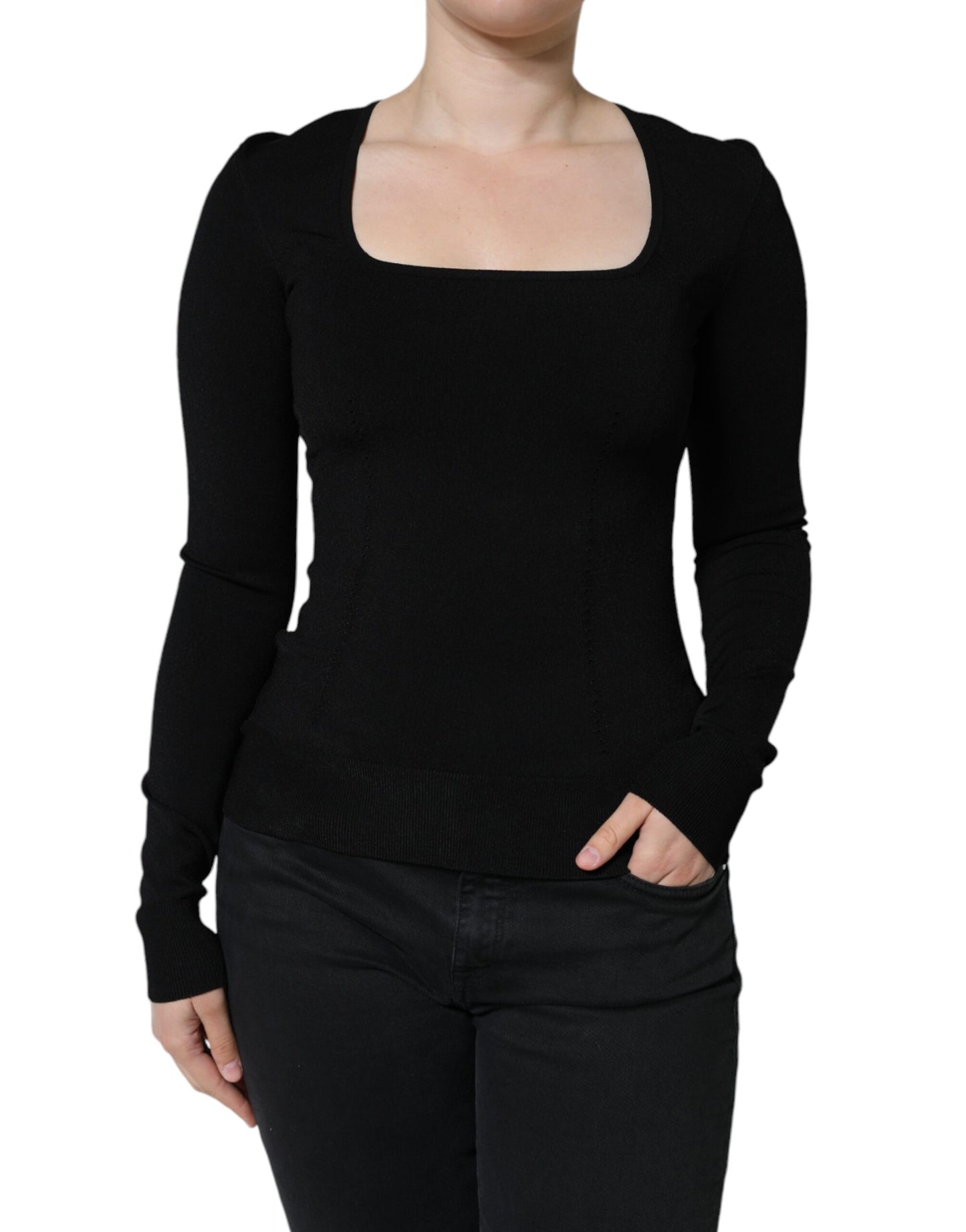 Blusa negra de manga larga con escote cuadrado de Dolce & Gabbana
