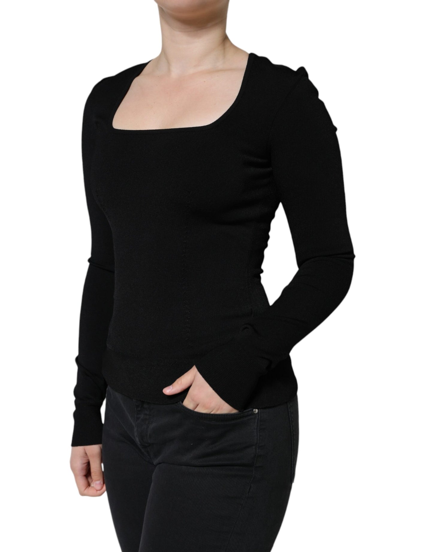 Blusa negra de manga larga con escote cuadrado de Dolce & Gabbana