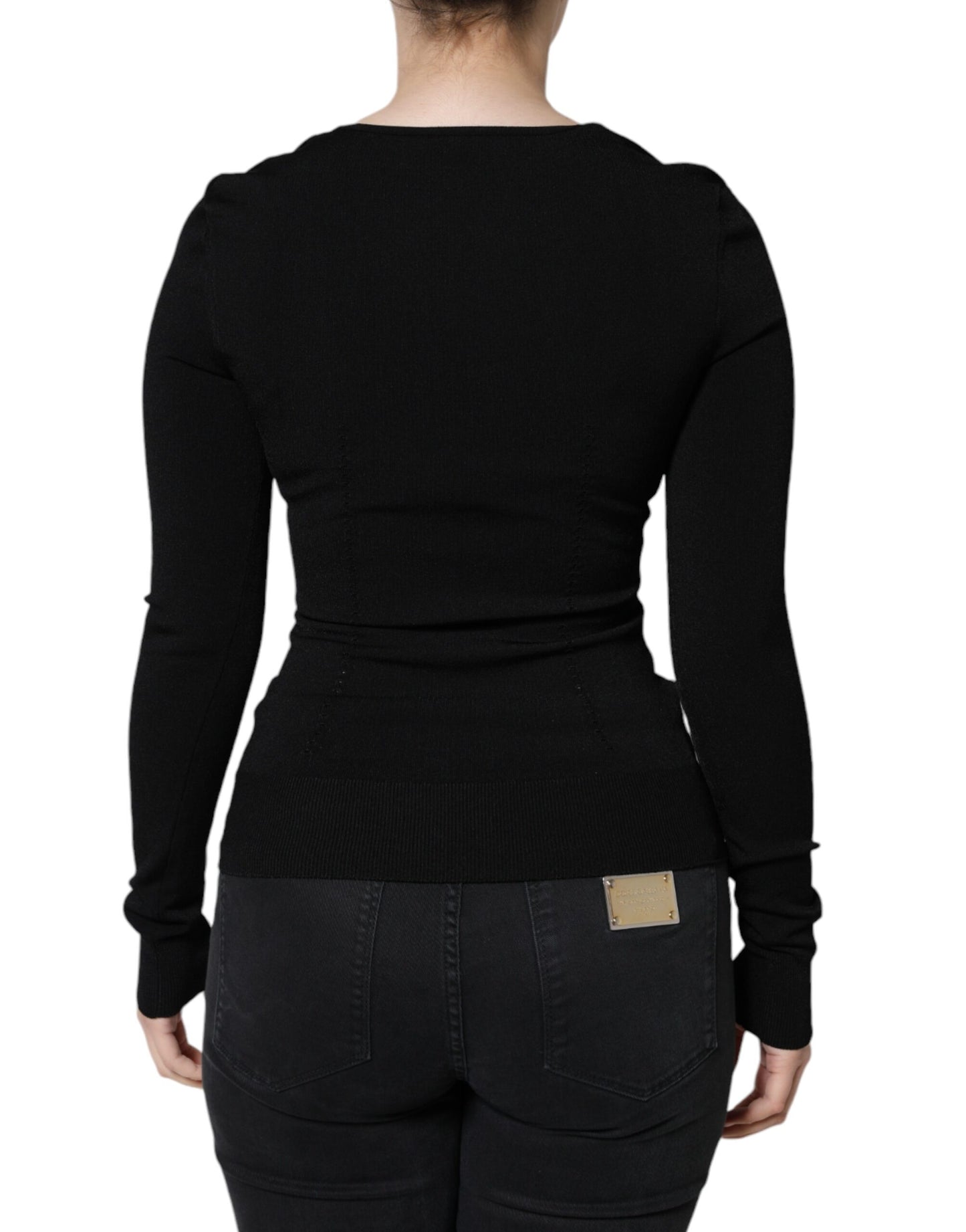 Blusa negra de manga larga con escote cuadrado de Dolce & Gabbana