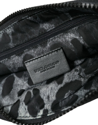 Dolce & Gabbana Elite Black Nylon & Leather Pouch with Logo Detail