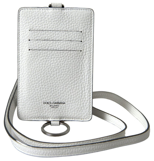 Dolce & Gabbana Elegant White Leather Cardholder Lanyard