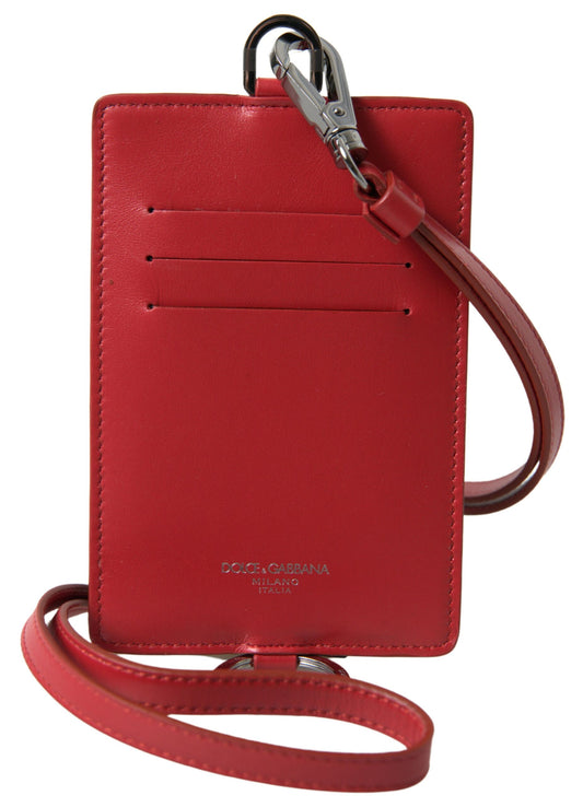 Dolce & Gabbana Elegant Red Leather Lanyard Card Holder
