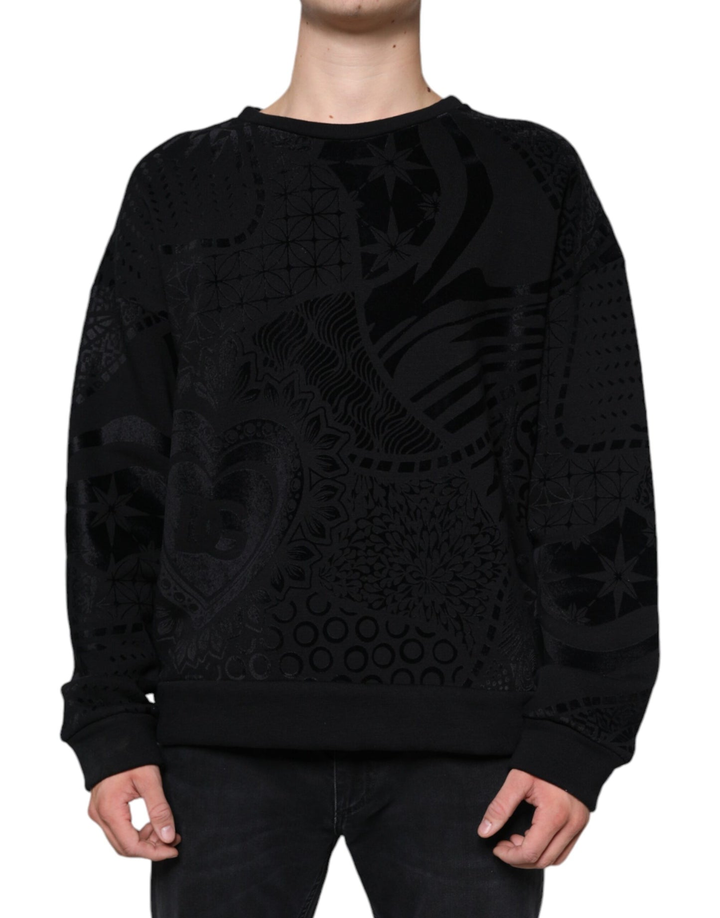 Suéter tipo sudadera con cuello redondo y estampado negro de Dolce & Gabbana