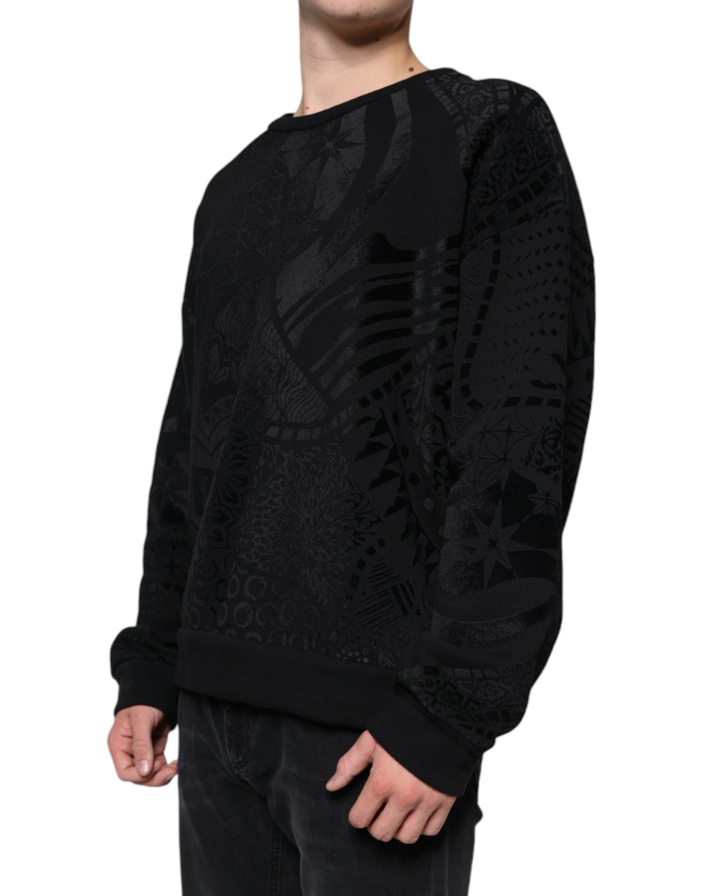 Suéter tipo sudadera con cuello redondo y estampado negro de Dolce & Gabbana