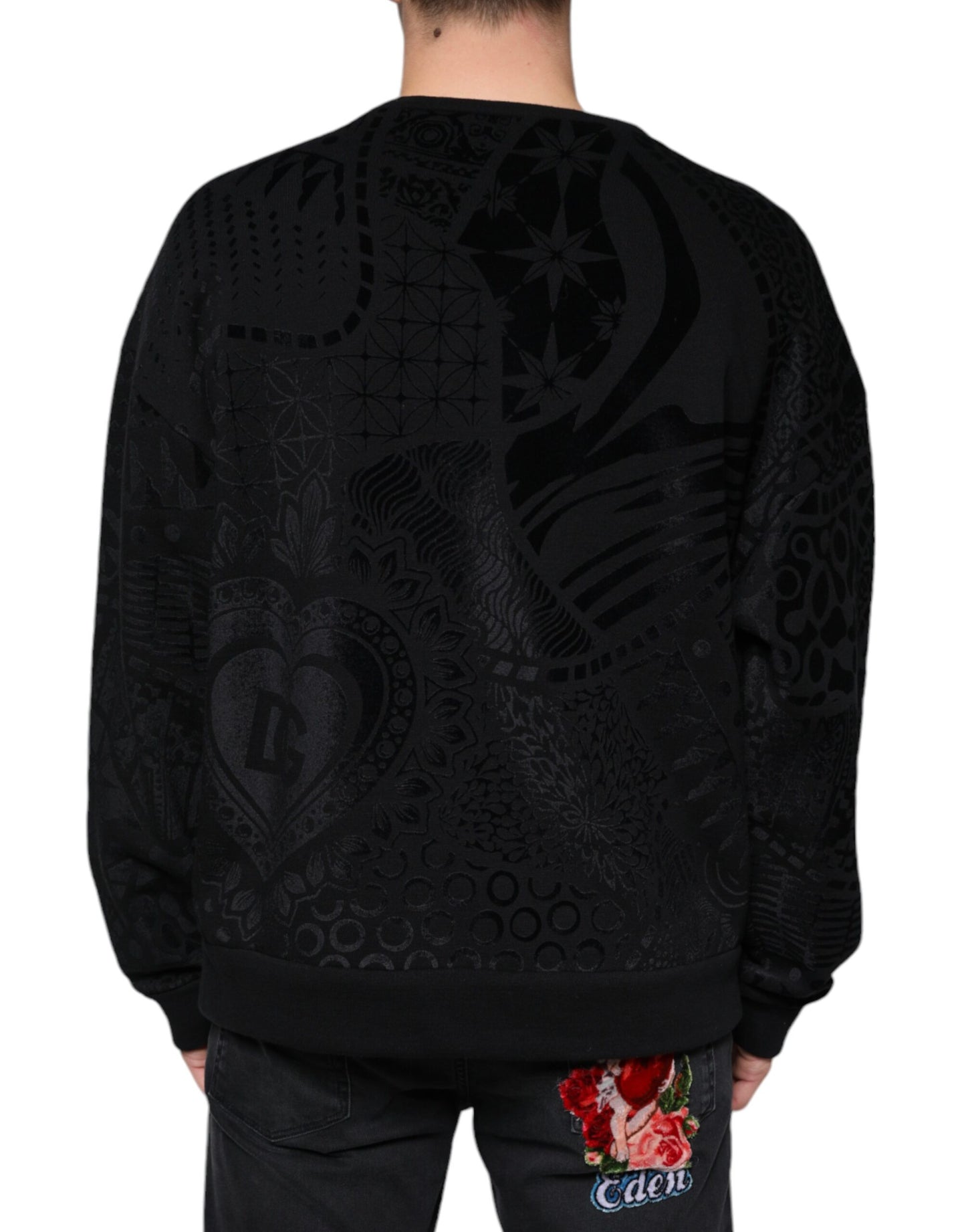 Suéter tipo sudadera con cuello redondo y estampado negro de Dolce & Gabbana