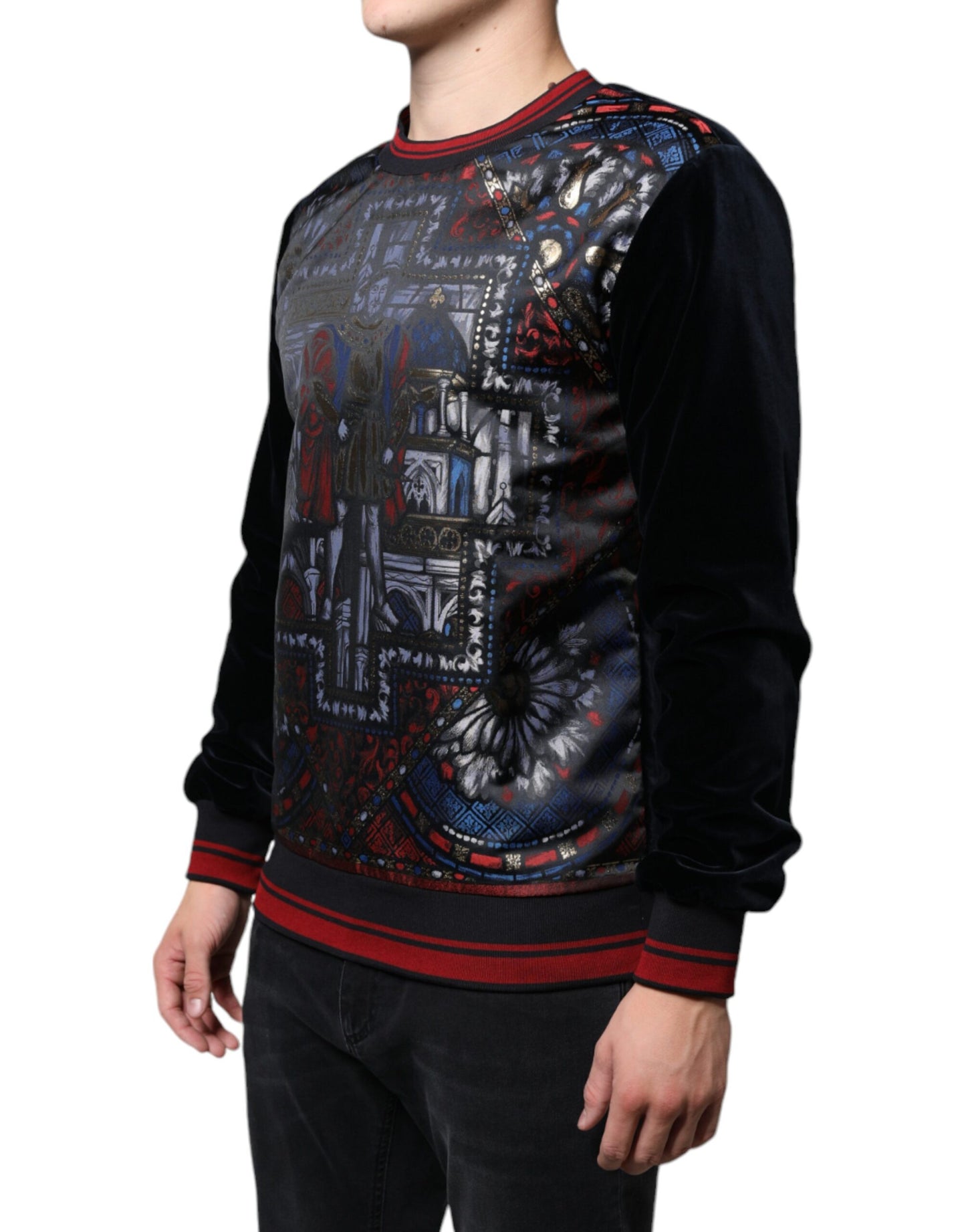 Suéter tipo sudadera con cuello redondo y estampado de jacquard multicolor de Dolce & Gabbana