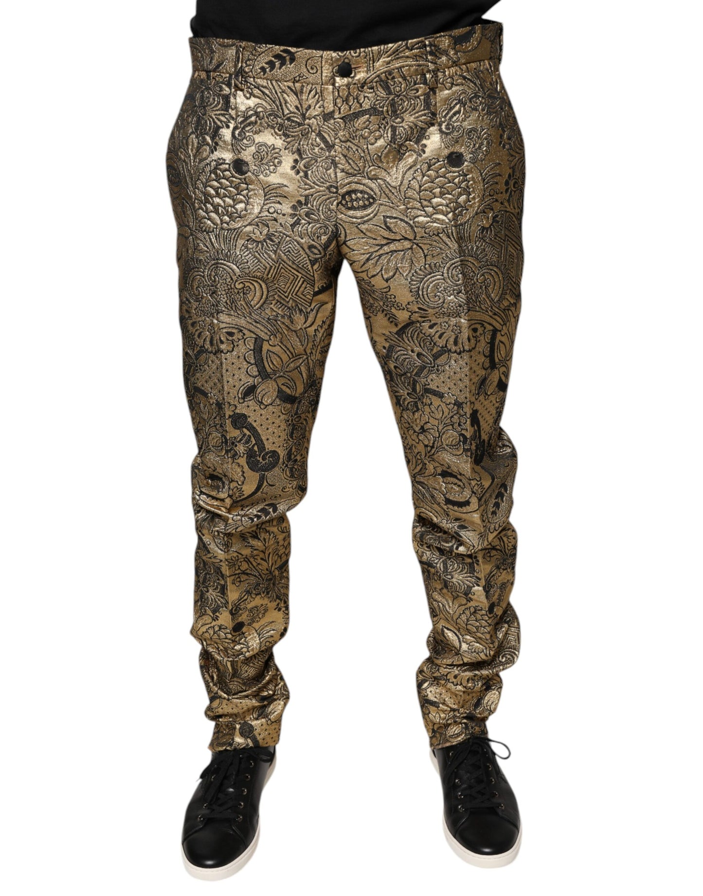 Pantalones de vestir para hombre con estampado floral dorado en jacquard de Dolce & Gabbana