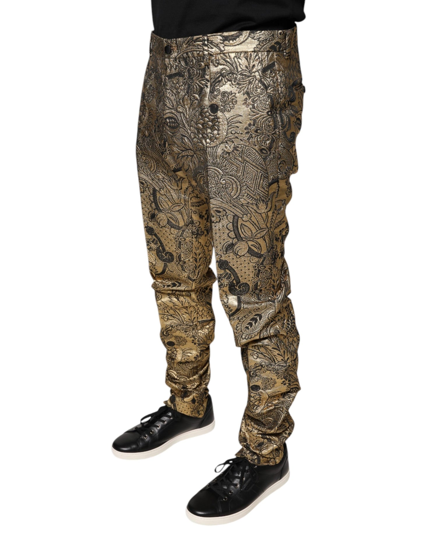 Pantalones de vestir para hombre con estampado floral dorado en jacquard de Dolce & Gabbana