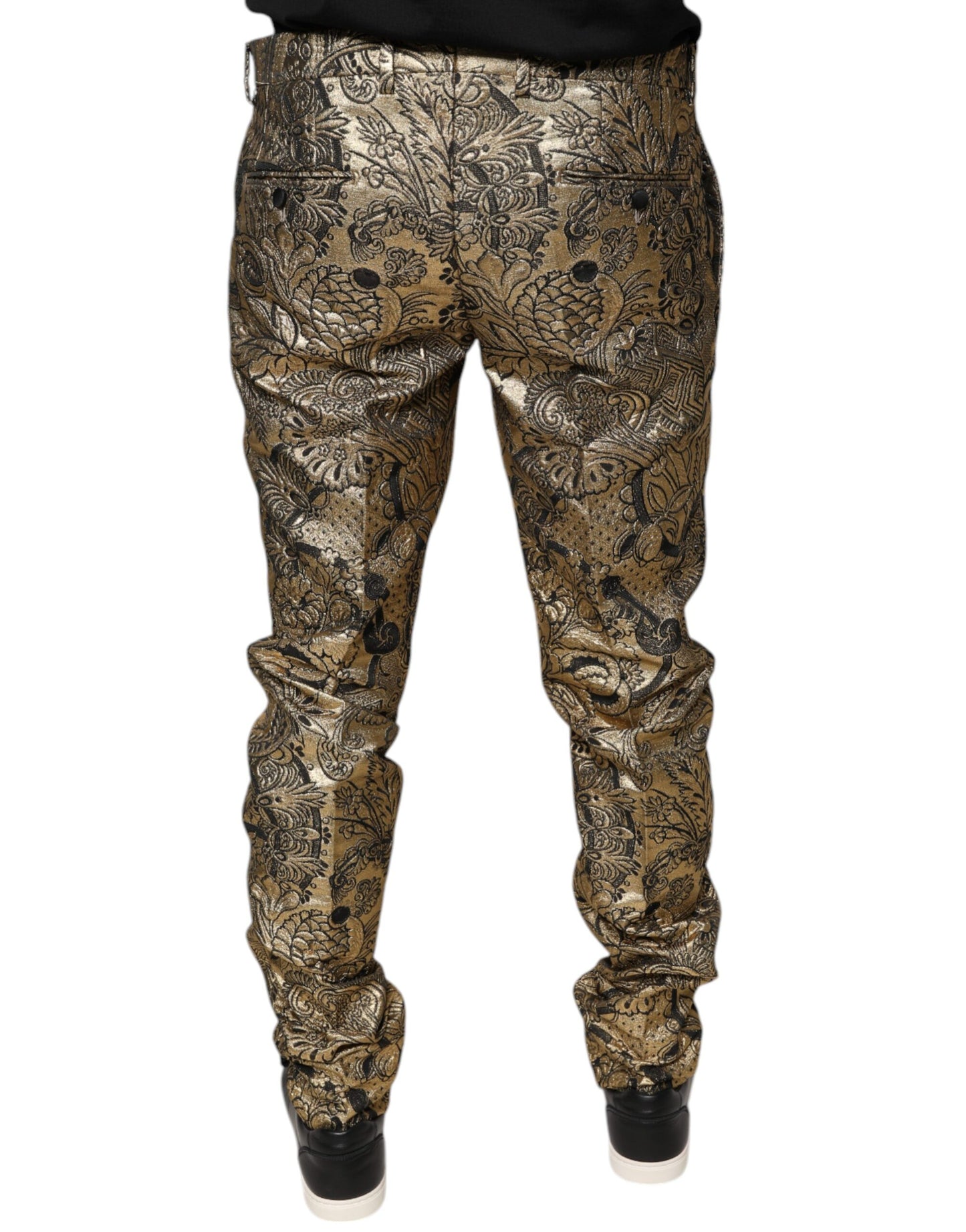 Pantalones de vestir para hombre con estampado floral dorado en jacquard de Dolce & Gabbana